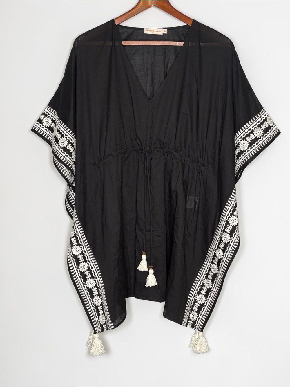 Tory Burch Ravena Beach Caftan Tunic Cover Up Black Swim 46404 Size M/L - Picture 4 of 16